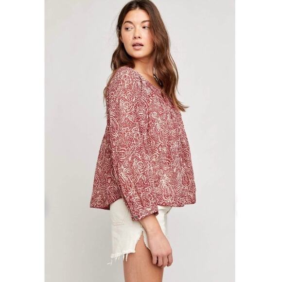 Free people Cool Meadow printed top in sweet Cramberry burgundy women's size XS - Picture 3 of 9